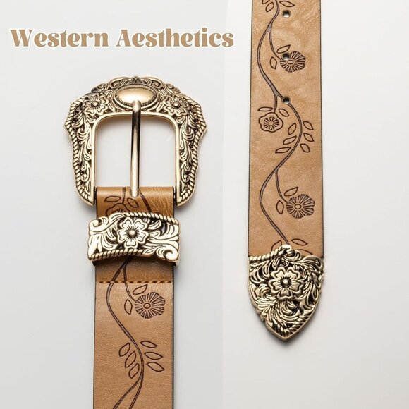Women\'s Brown Vintage Ladies Western Belt Adjustable Cowgirl Belts For Jeans main image 6